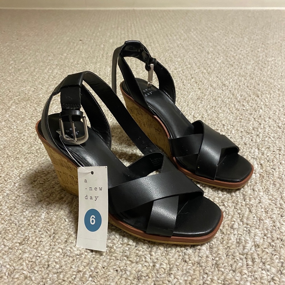 Black Cork Sandal Wedges - A New Day